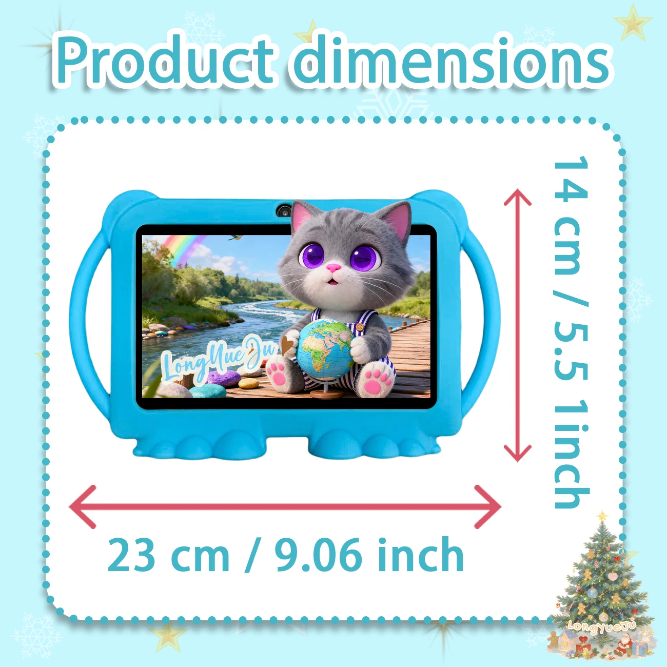 Tablet Android educativo da 7 pollici, 2 GB + 32 GB, doppia fotocamera, schermo HD, controllo parentale, custodia in silicone per cartoni animati, regalo, blu/rosa