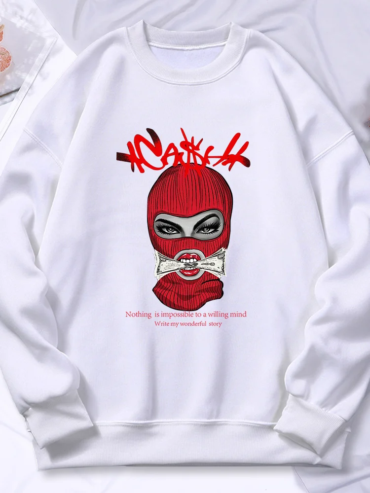 A Lady Wearing Mask Printing Hoody Womens Simple Autumn Warm Sweatshirt Street Trendy Hooded Hipster Oversized Clothes Female