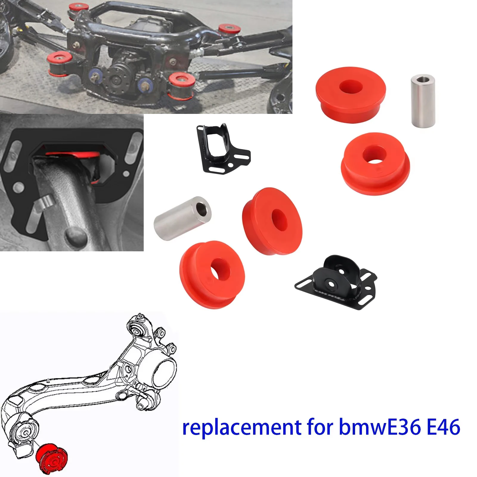

Replacement Rear Trailing Arm Bracket 80A Bushings For BMW E46 E36 325is 325xi 328Ci 328i