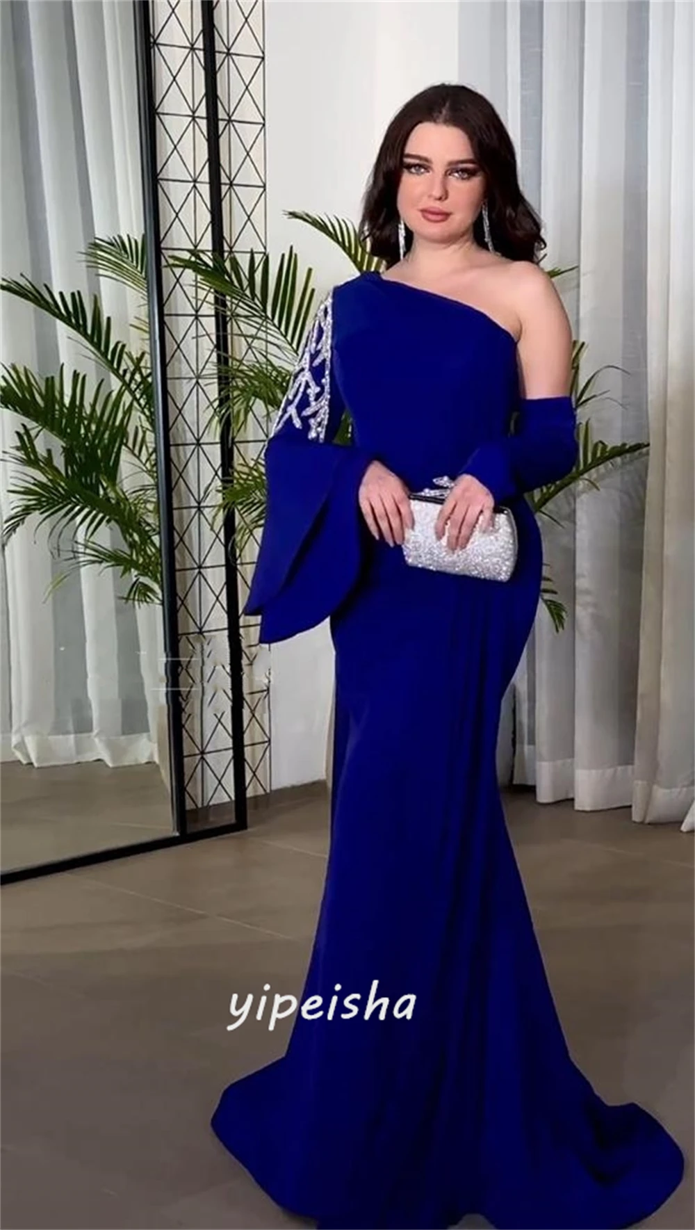 Jiayigong Modern Style One-Shoulder Floor-Length Mermaid Beading Satin Bespoke Occasion Dresses