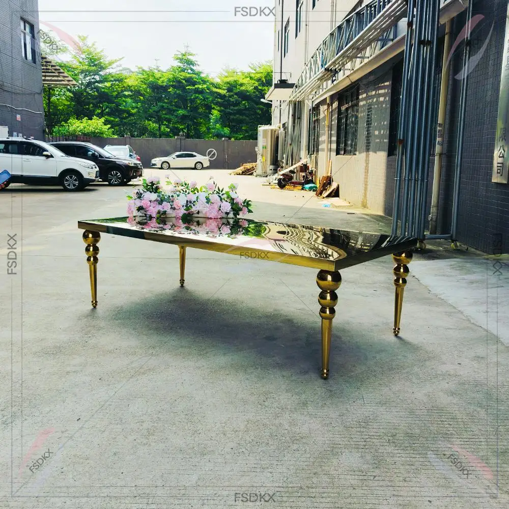 Golden Luxury Stainless Steel Wedding Table Shiny Mirror Dining Table Wedding Furniture