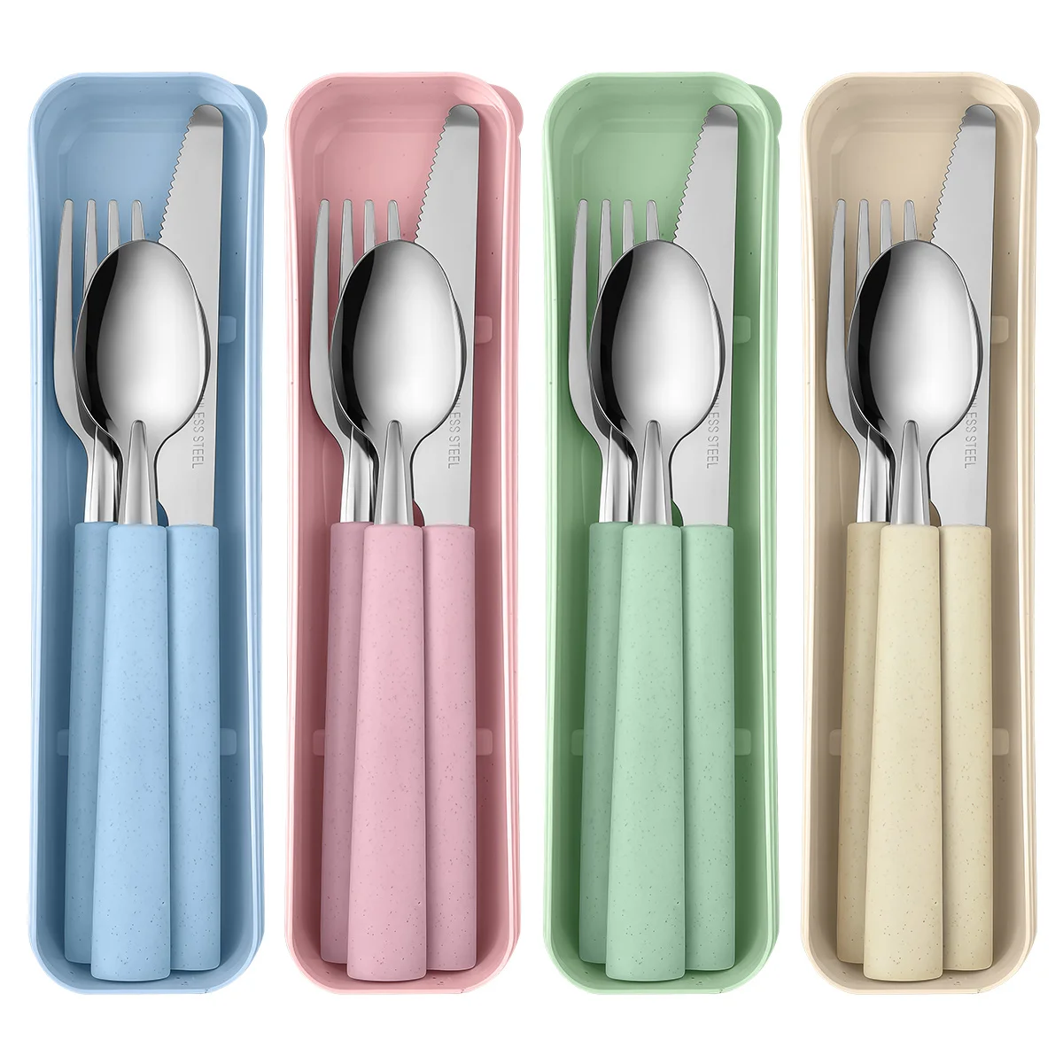 1 set stainless steel portable knife, fork, spoon tableware, portable tableware, camping outdoor tableware,