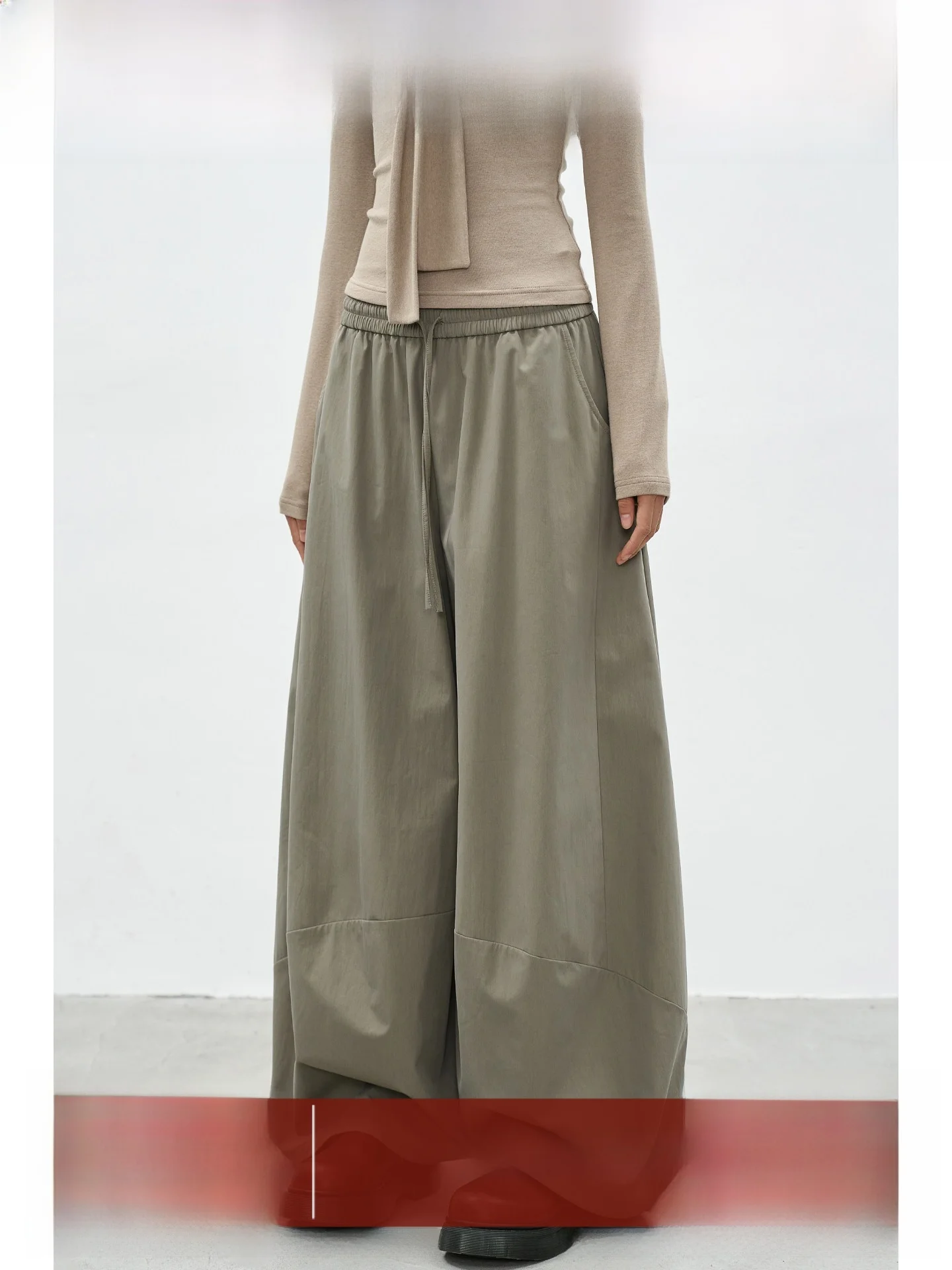 

EIGHTHMONTH High Waist Draped Wide Leg Pants Women's Lazy Sle Floor Length Loose Fit Trousers Casual Comfortable Pants