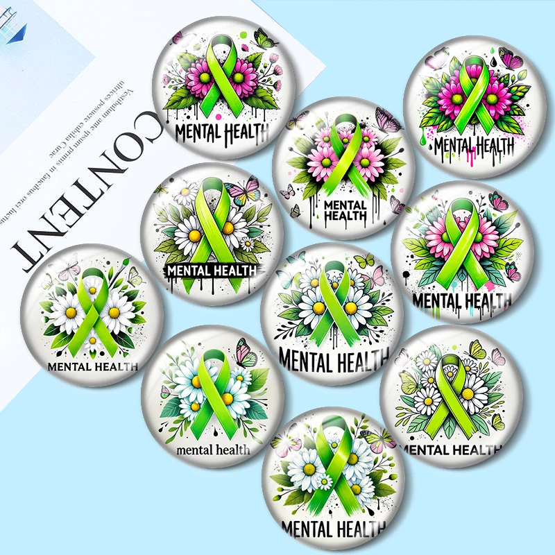 Mental Health Awareness  10pcs 12mm/18mm/20mm/25mm Round photo glass cabochon demo flat back Making findings