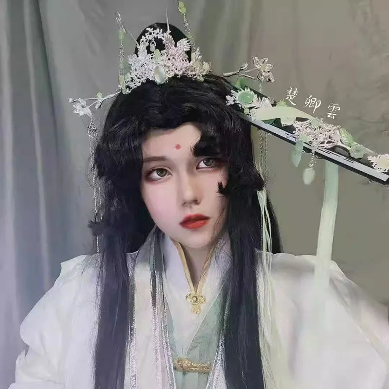 Anime Tian Guan Ci Fu Manga Version Women Ver Shi Qingxuan Cosplay Headwear Hair Crown Hairpin Ribbon Headdress Fan Halloween