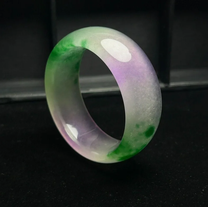 Natural ice Tyre Wide Myanmar Green &Lavender Jade jadeite bracelets bangle 58mm