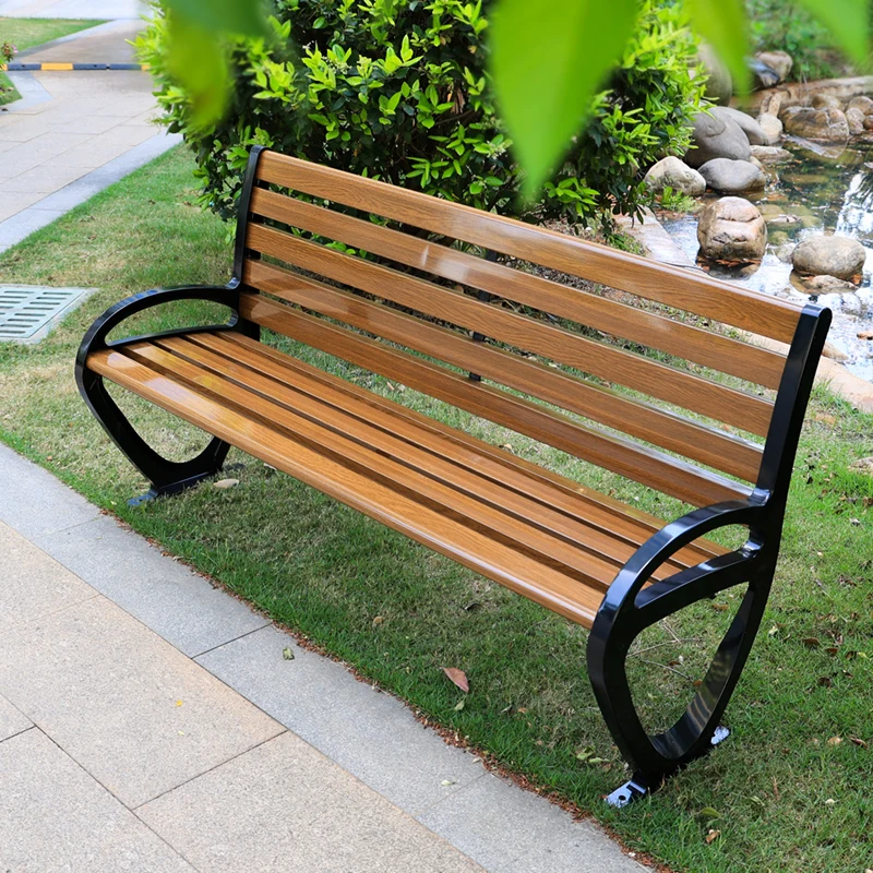 

Aluminum Public Park Bench Seat Wooden Sitting Chair With Armrest Outdoor Garden Benches With Backrest