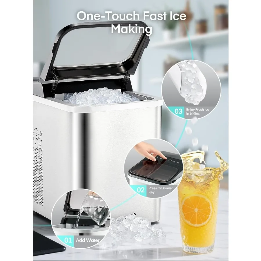 ماكينة صنع الثلج على سطح الطاولة بسعة 55 رطل/24 ساعة ماكينة ثلج بيليه قابلة للمضغ تتميز بوظيفة التنظيف الذاتي جاهزة في فقط #4