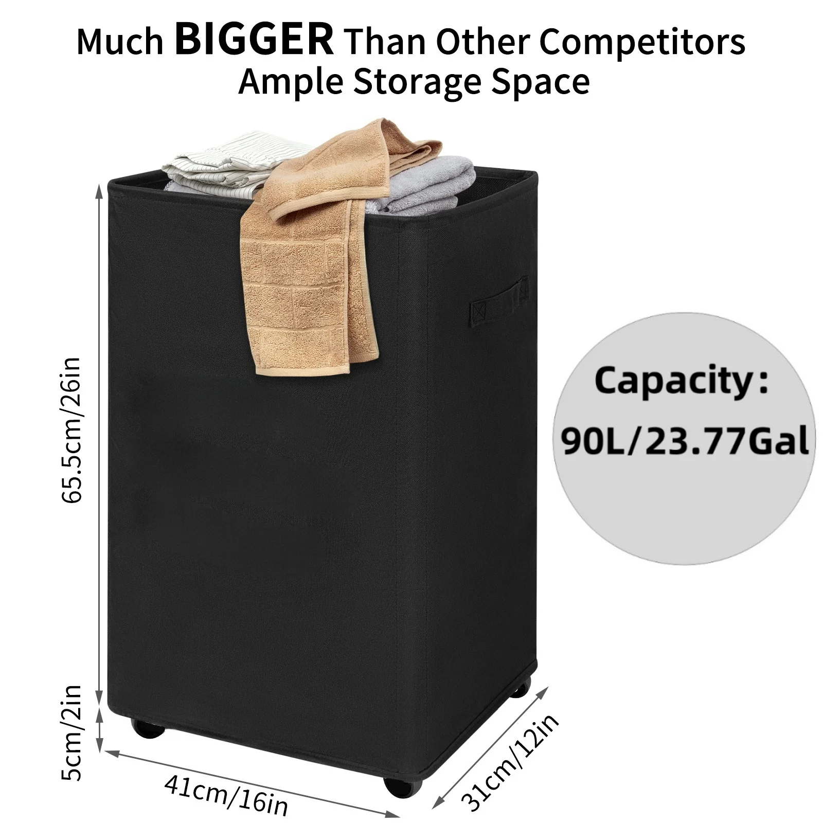 1PC 90L /23.78gla Large Capacity Laundry Basket With Wheels Applicable To Bedroom, Laundry Room, Closet, Bathroom, Dormitory