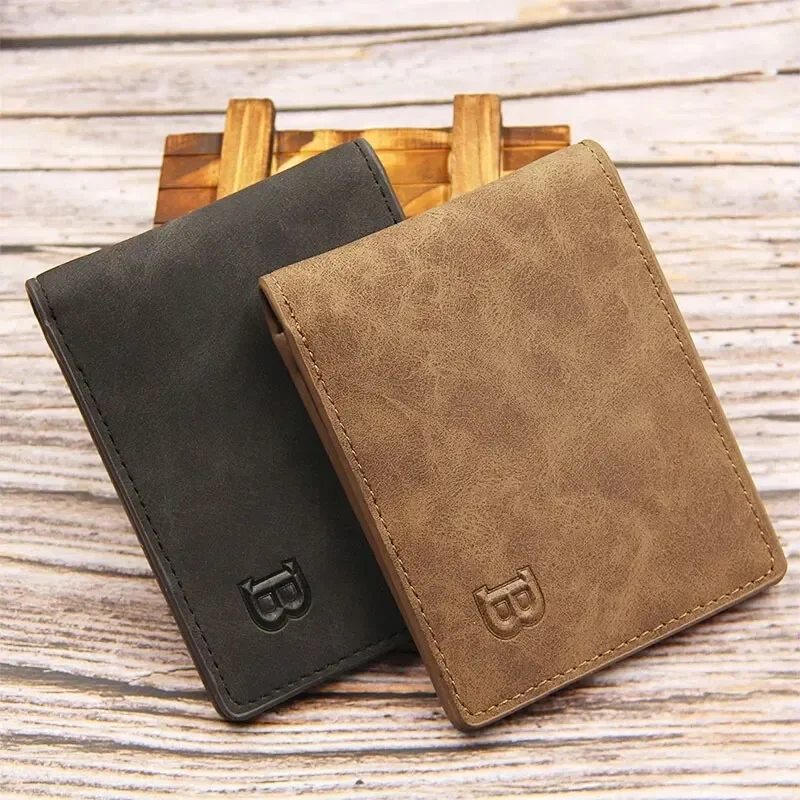 

Men Short Wallet with Zipper Coin Pocket Fashion Soft Leather Men Horizontal Slim Money Purses Multifunctional Small Wallets