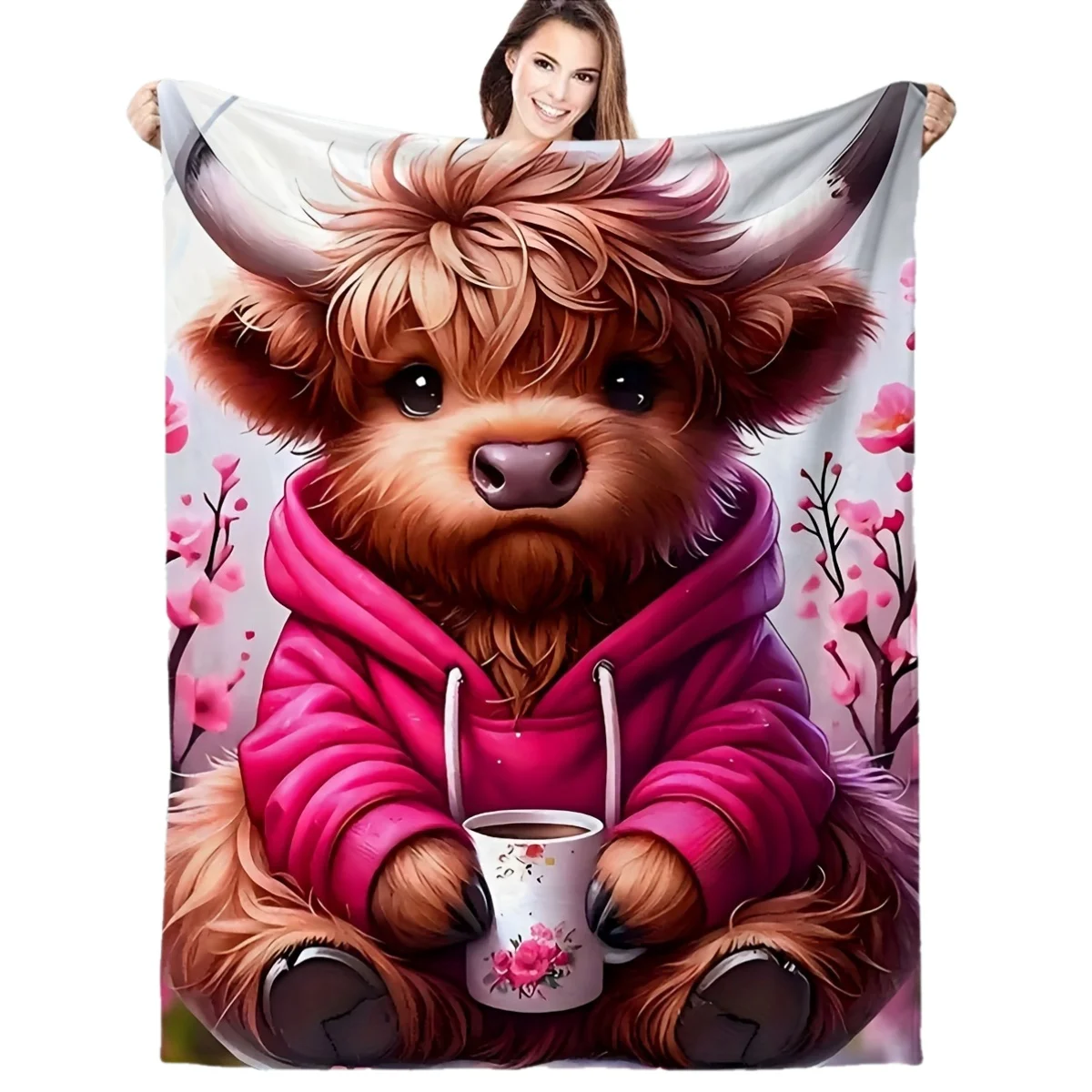 Soft Fleece Highland Cow Blanket: Contemporary Style, Digital Print, Perfect for All Seasons