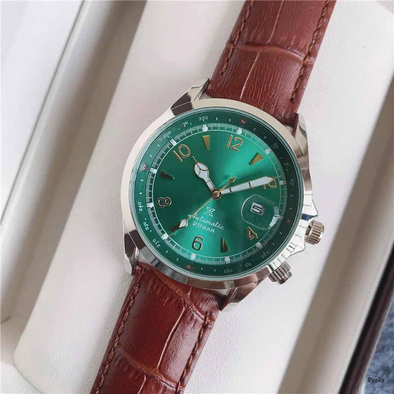 ساعة يد كوارتز كرونوغراف برتغالية فاخرة عالية الجودة للرجال من الجلد باللون الأسود والأبيض