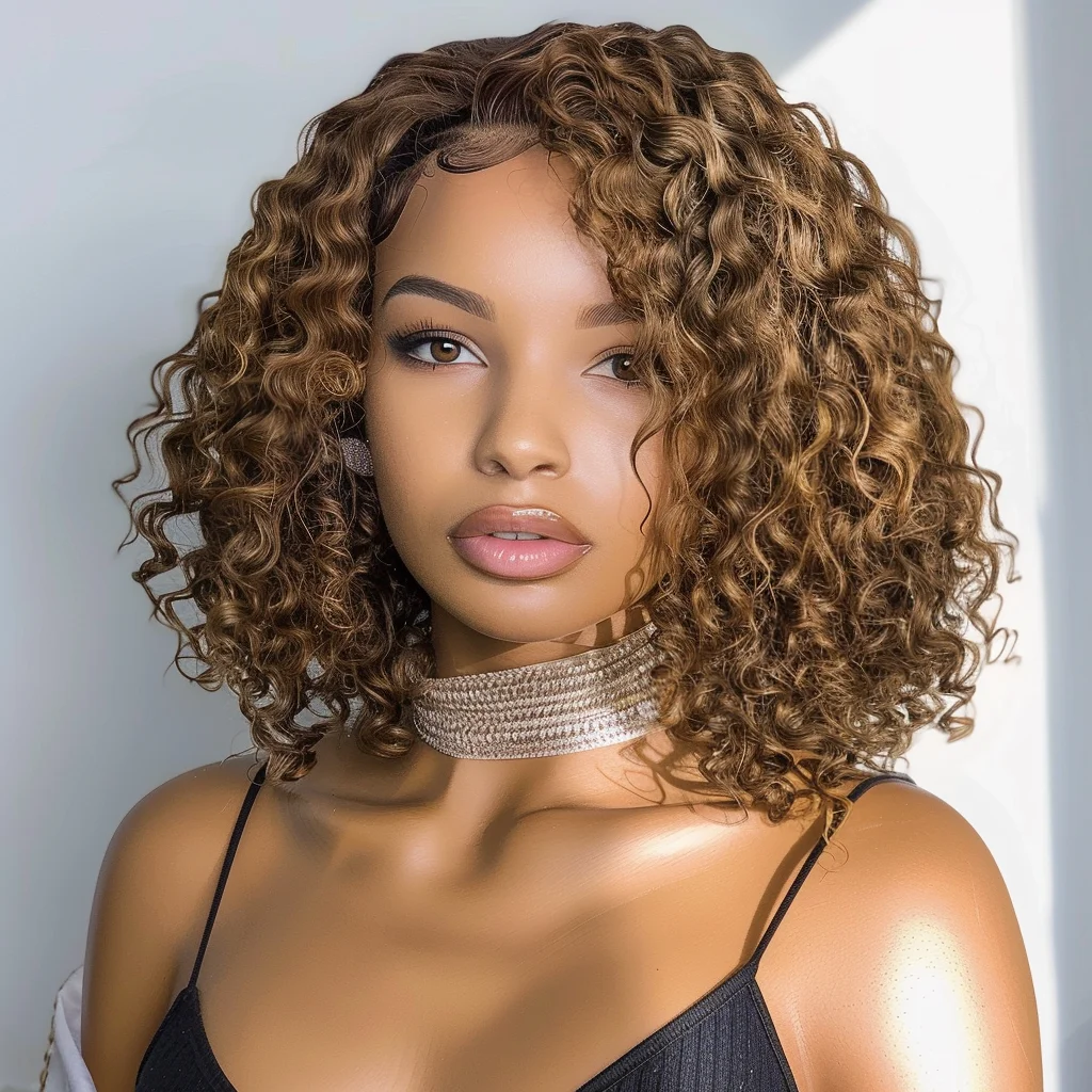 

Trueme Ready To Go Short Curly Bob Wig Human Hair Wigs For Women Ombre Brown Brazilian Water Wave Glueless Human Hair Lace Wig