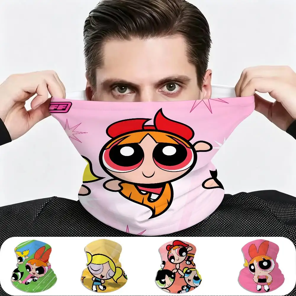 P-Powerpuff-Girls-Cartoon Breathable windproof tube scarf multifunctional neck gaiter for skiing motorcycle cycling hiking