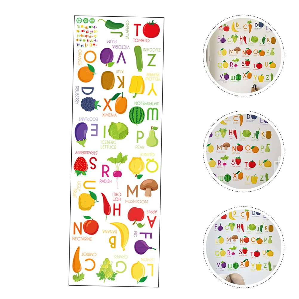 English Alphabet Stickers Self-Adhesive Early Education Fruit Vegetable Design Preschool Classroom Wall Decor Learning Alphabet