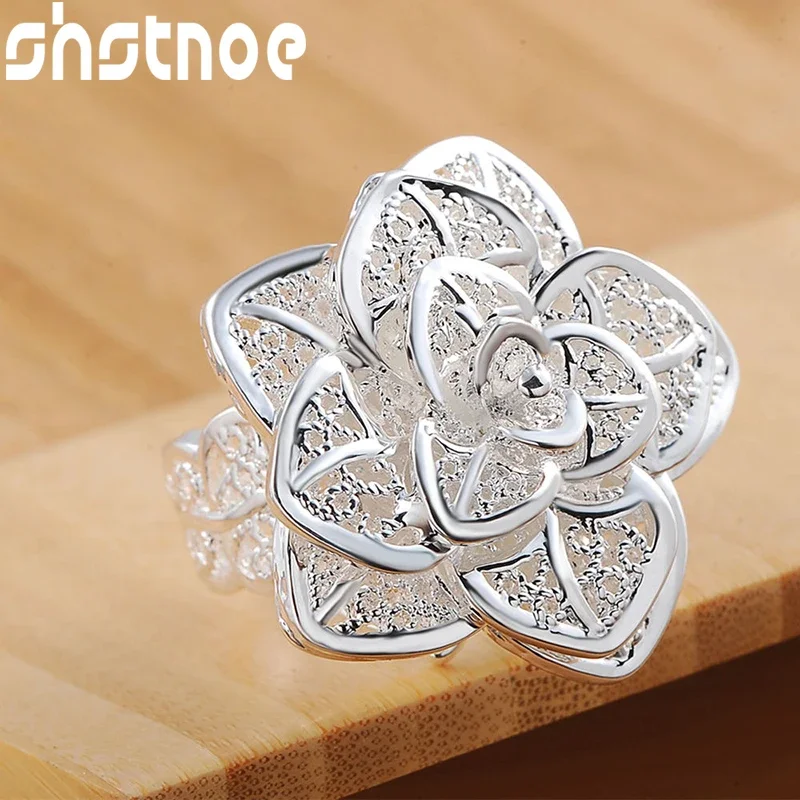 SHSTONE 925 Sterling Silver Ring Stereoscopic Flower Opening Rings For Women Party Wedding Fashion Jewelry High Quality Gift