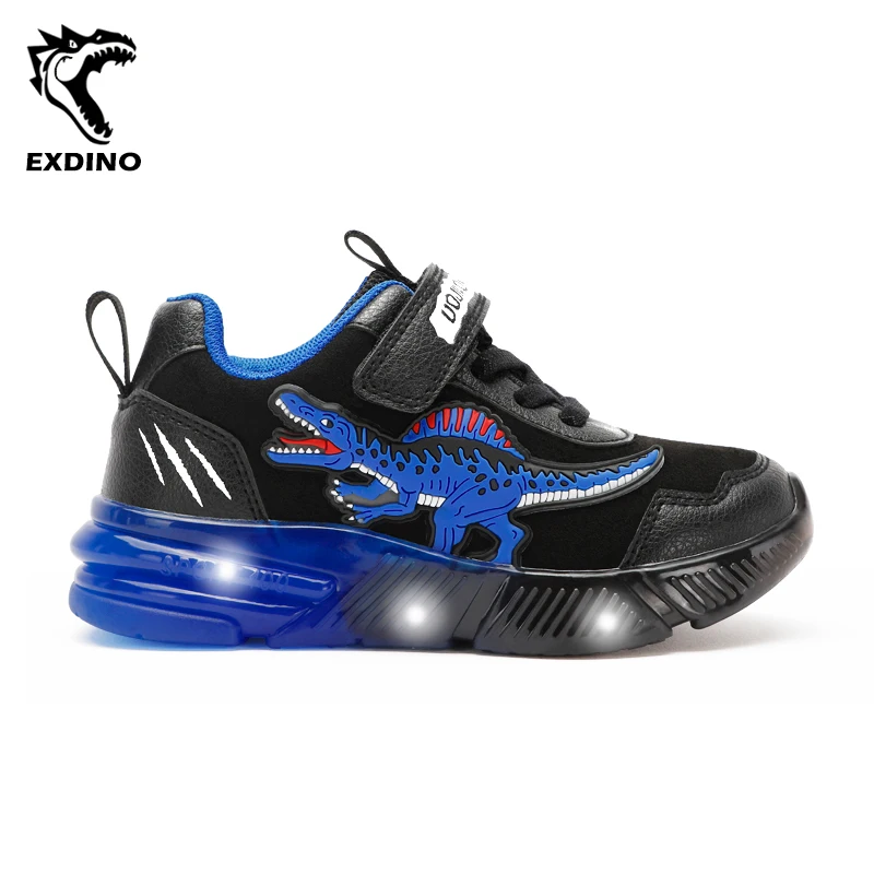 EXDINO 2-6Y Children's LED Spinosaurus Autumn Light Up Shoes Dinosaur Boys Little Kids Outdoor Casual Flashing Sports Sneakers