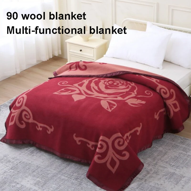 Wool Blankets 90% 1.5*2/1.8*2m Warm Comforter Thicken Fleece Blankets For Winter Sofa Bedding Camping Rose Jacquard Wool Blanket