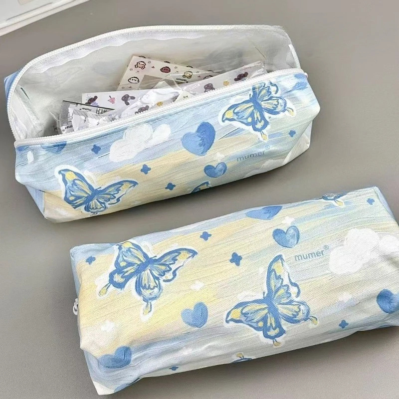 Cute Butterfly Pencil Case Creative Oil Painting Pattern Simple Pencil Bag Large Capacity Multifunctional Stationery Storage Bag