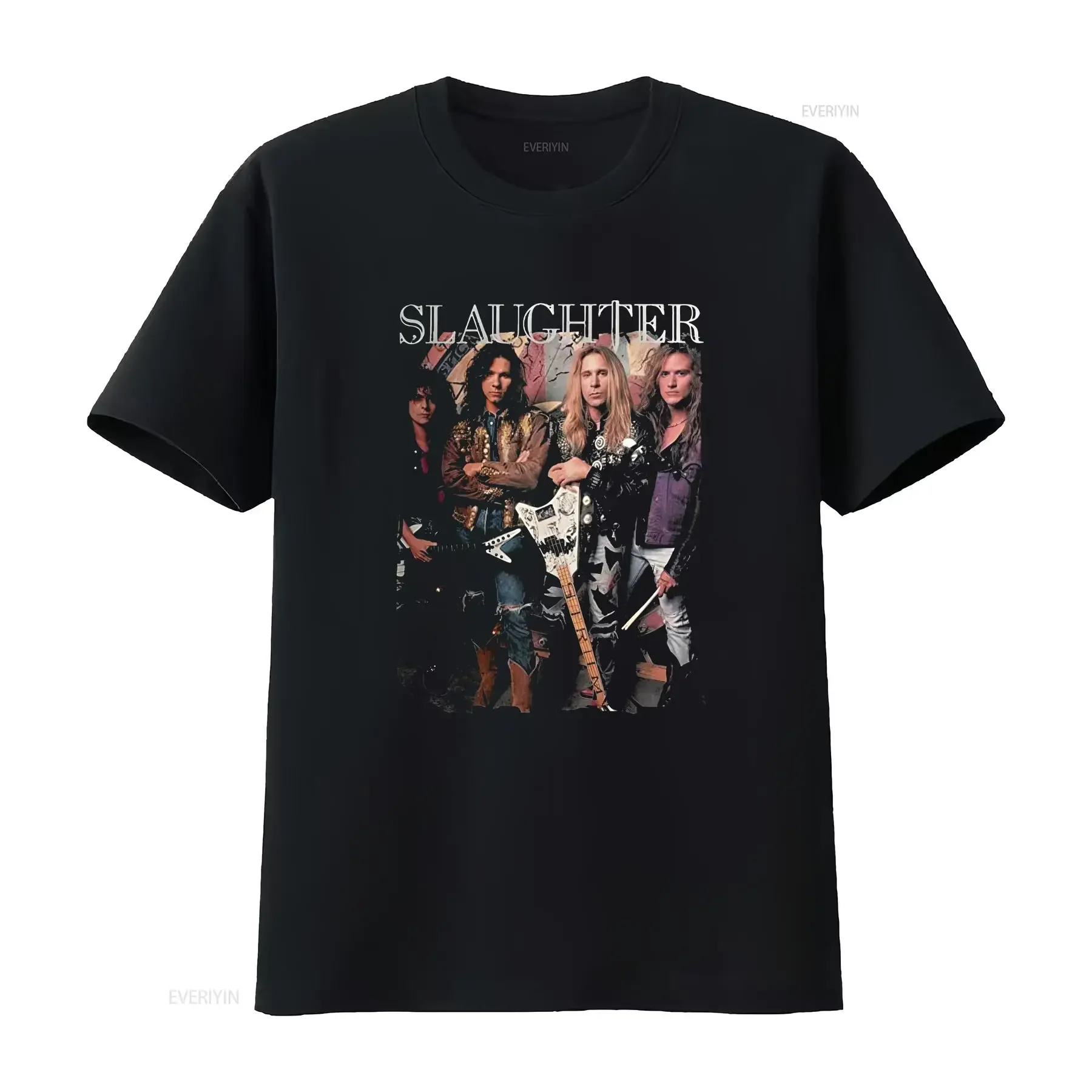 Vtg Slaughter Music Band For Fans Heavy Cotton Black T Shirt Size S 5XL vintage Washed streetwear fashion Soft