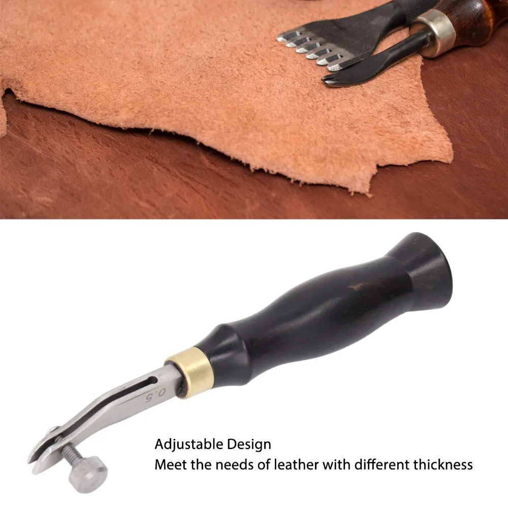 0.5mm Adjustable Leather Edge Beveler Wooden Handle Stainless Steel Leather Edge Creaser Leather Groover Tool For Leathercraft