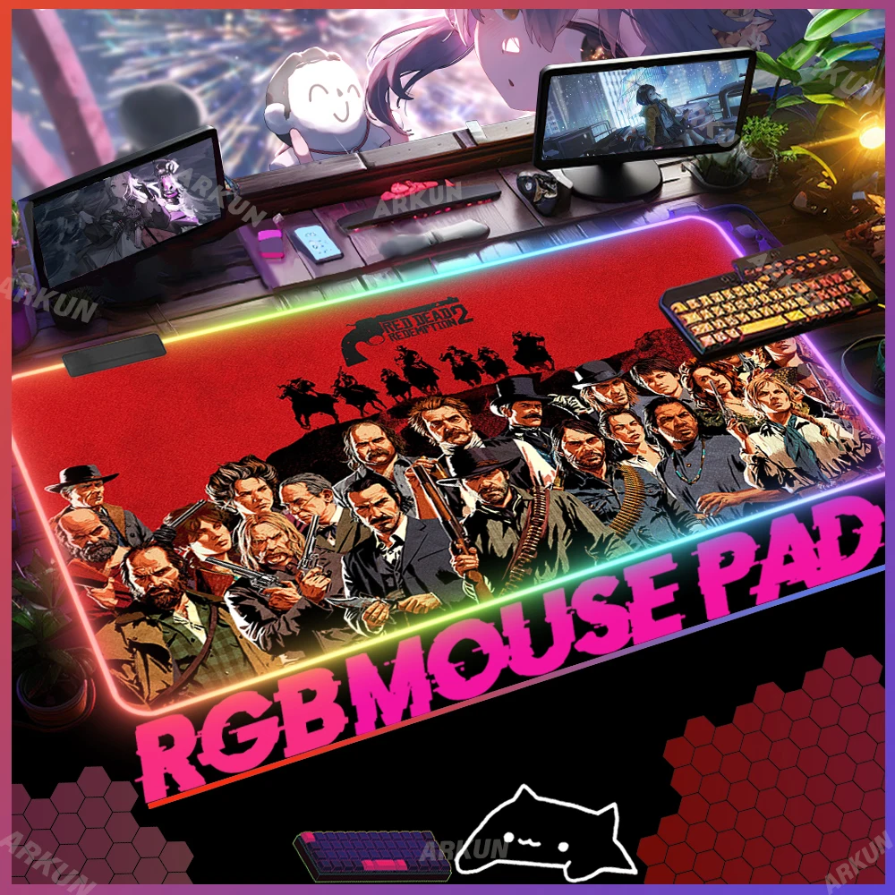 Imagem -02 - Red Dead Redemption Mouse Pad Rgb Mundo Aberto Western Adventure Game Led pc Gaming Desk Mat Protetor de Teclado Backlit Pad Xxl