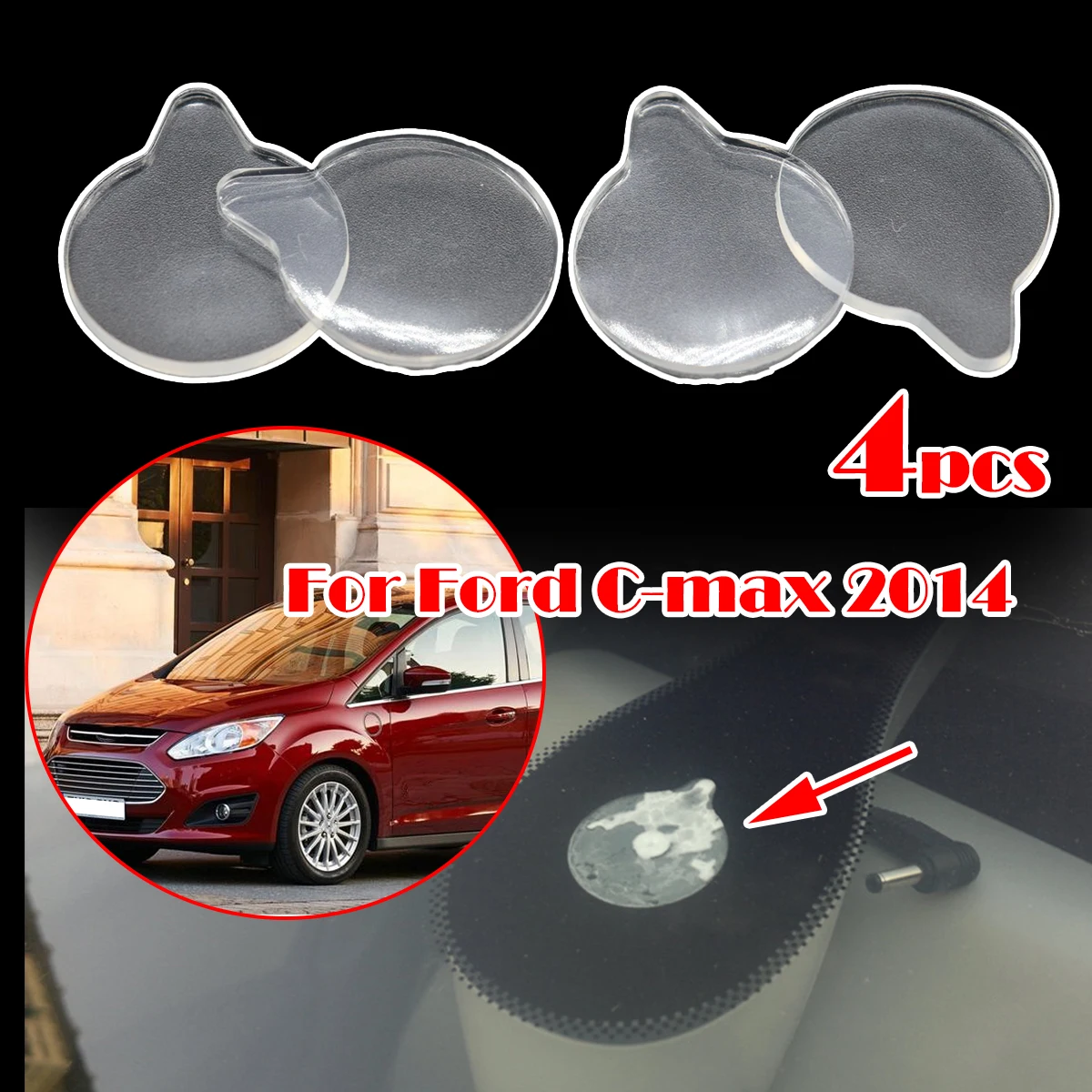 

4Pcs Rain Light Sensor Gel Pad For Ford C-max 2014 Adhesive Film Silicone Cushion Windscreen Chip Fix Tape Replacement part