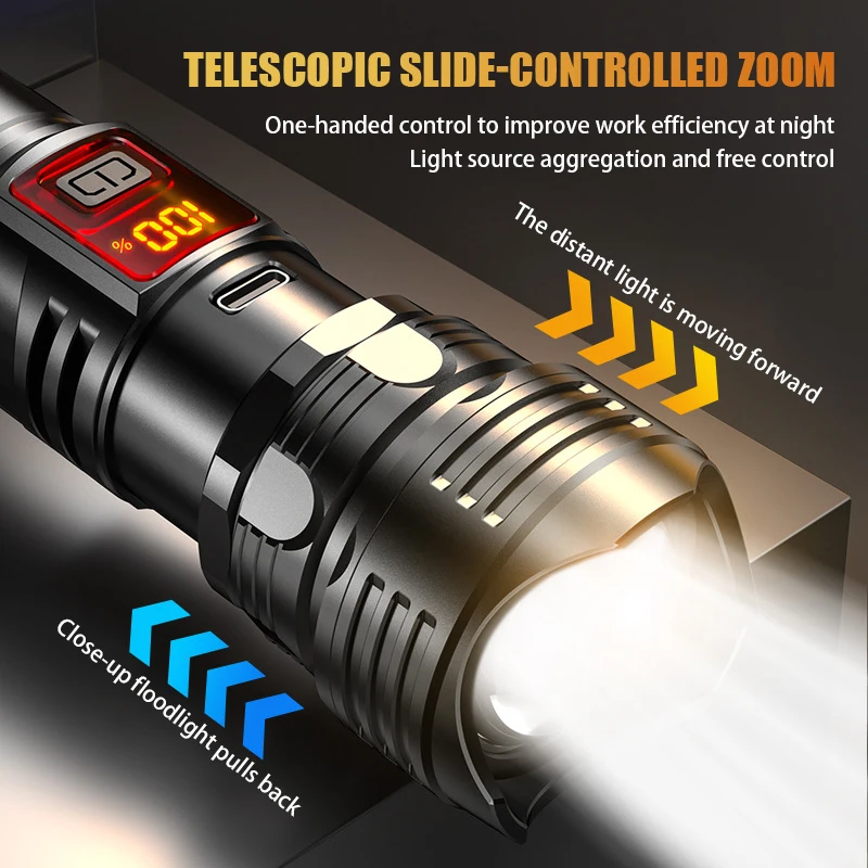 White Laser Flashlight Strong Light LED Telescopic Focus Super Long -range Liquid Crystal Number Showing Flashlight