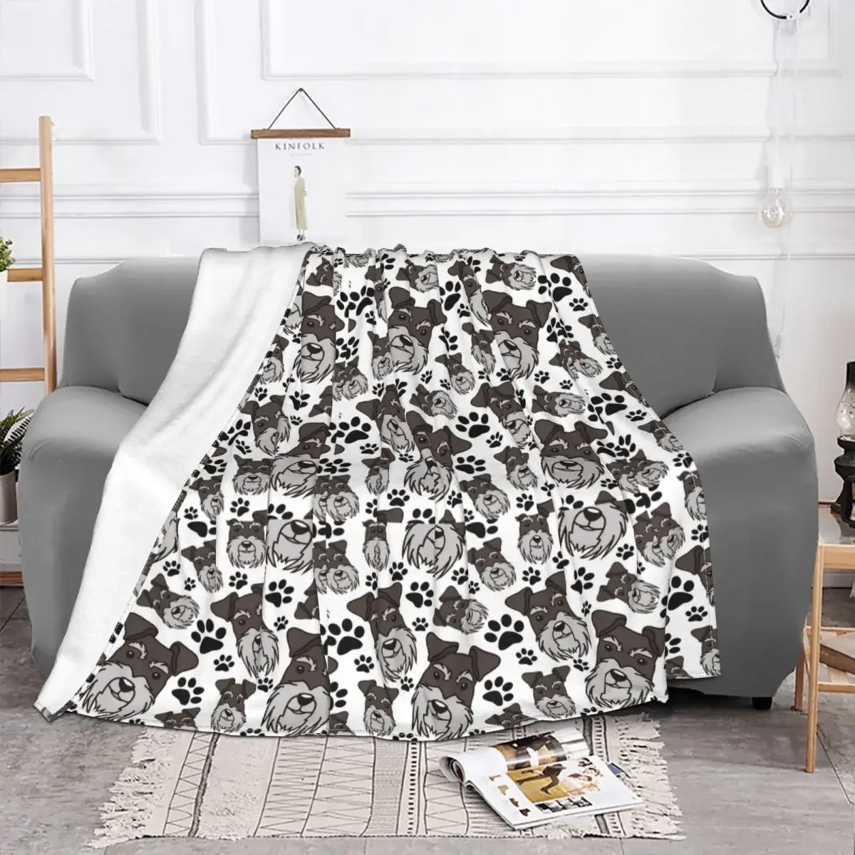 

Schnauzer Puppy Dog Baby Blanket Plaid Velvet Spring/Autumn Cartoon Animal Lightweight Throw for Home Couch Plush Thin Quilt
