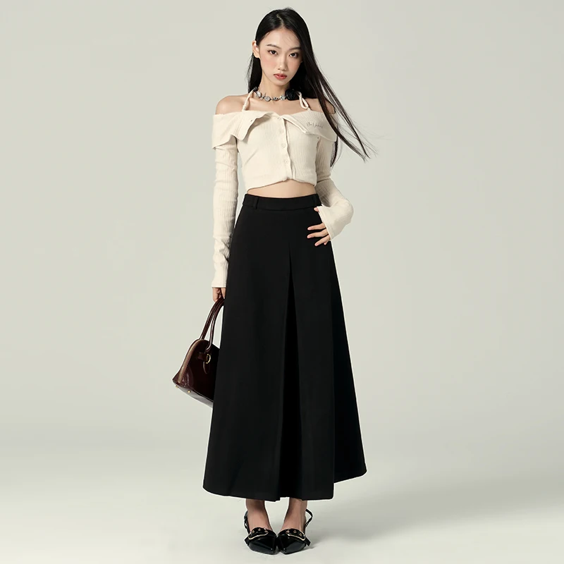 

Real shot of women's woolen skirt2025New Fall/Winter College Style Mid-Length High-Waisted A-Line SkirtaLarge hem long skirt