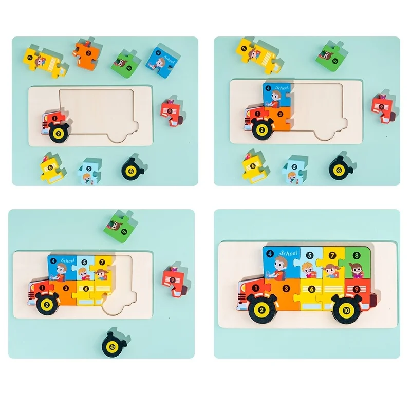 Drewniane puzzle 3D ze zwierzętami, edukacyjne, z kreskówkami, do wczesnej nauki, rozwijające poznawcze i intelektualne umiejętności, gra-puzzle dla dzieci w wieku 3+ lat, zabawki.