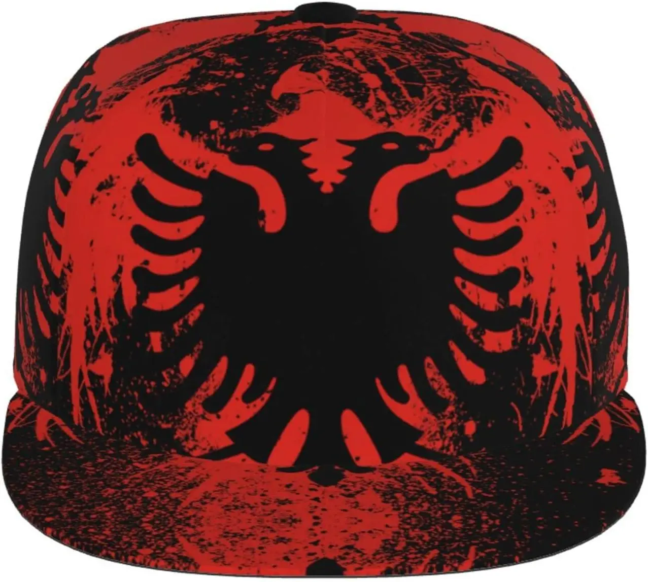 Albanian Flag Pattern Flat Bill Hat, Unisex Snapback Baseball Cap Hip Hop Style Flat Visor Blank Adjustable Black