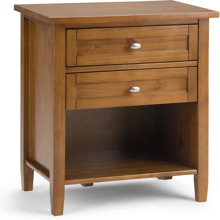 Warm Night Stand SOLID WOOD 24 Inch Wide Transitional Bedside Nightstand Table in Light Golden Brown