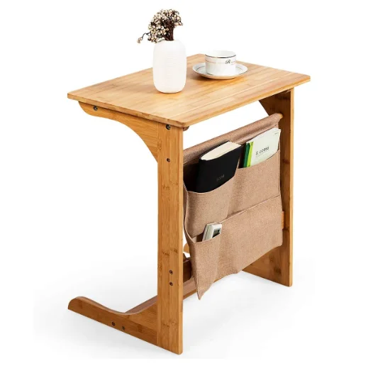 

！@Combohome Modern Bamboo Sofa Side Table Snack End Coffee Table Laptop Desk C-Shaped Bed Side Table
