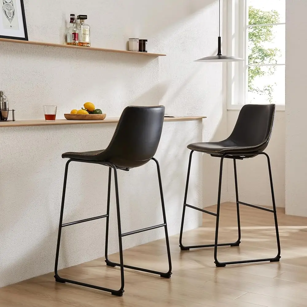 

Counter Height Bar Stools Set Of 2, 26 H Leather Barstools Modern Bar Stools With Back, Counter Stool Arml Bar Chairs With