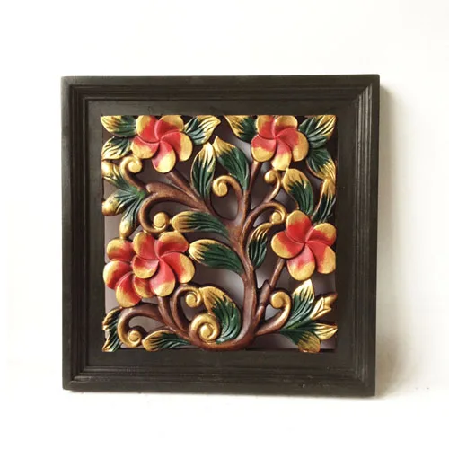 Solid wood frame, wood carving, decorative painting, hotel restaurant, indoor lotus and grape ornament