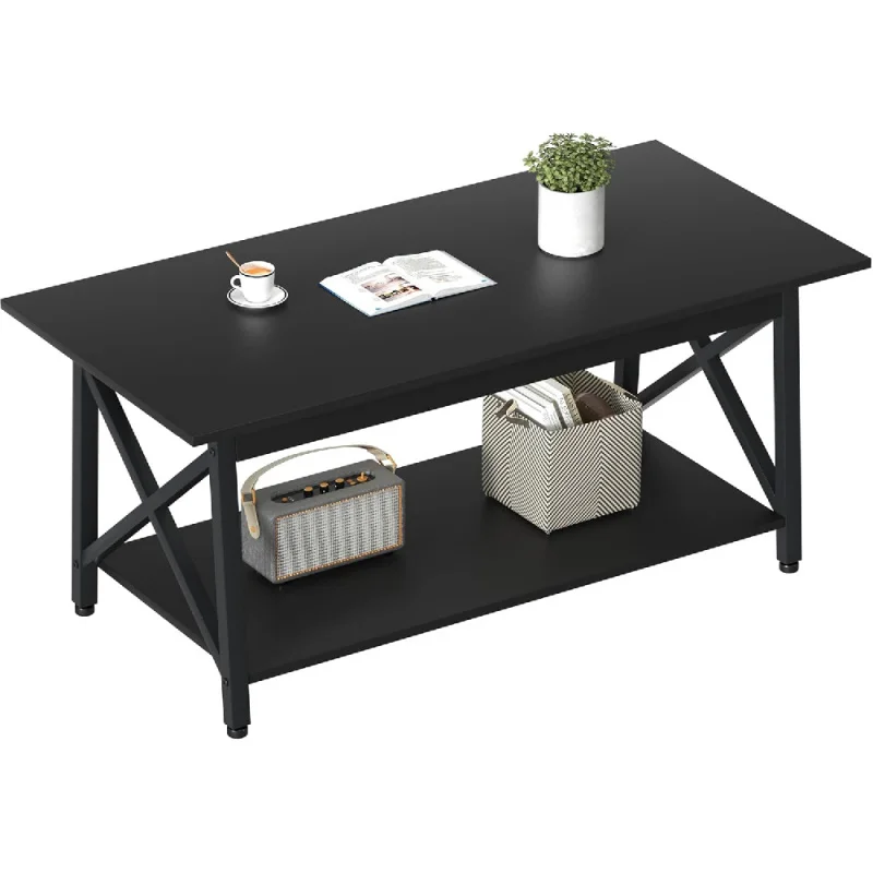 

Coffee Table with Storage, 43 inch Large Modern Coffee Tables for Living Room, X-Frame Design Farmhouse Coffee