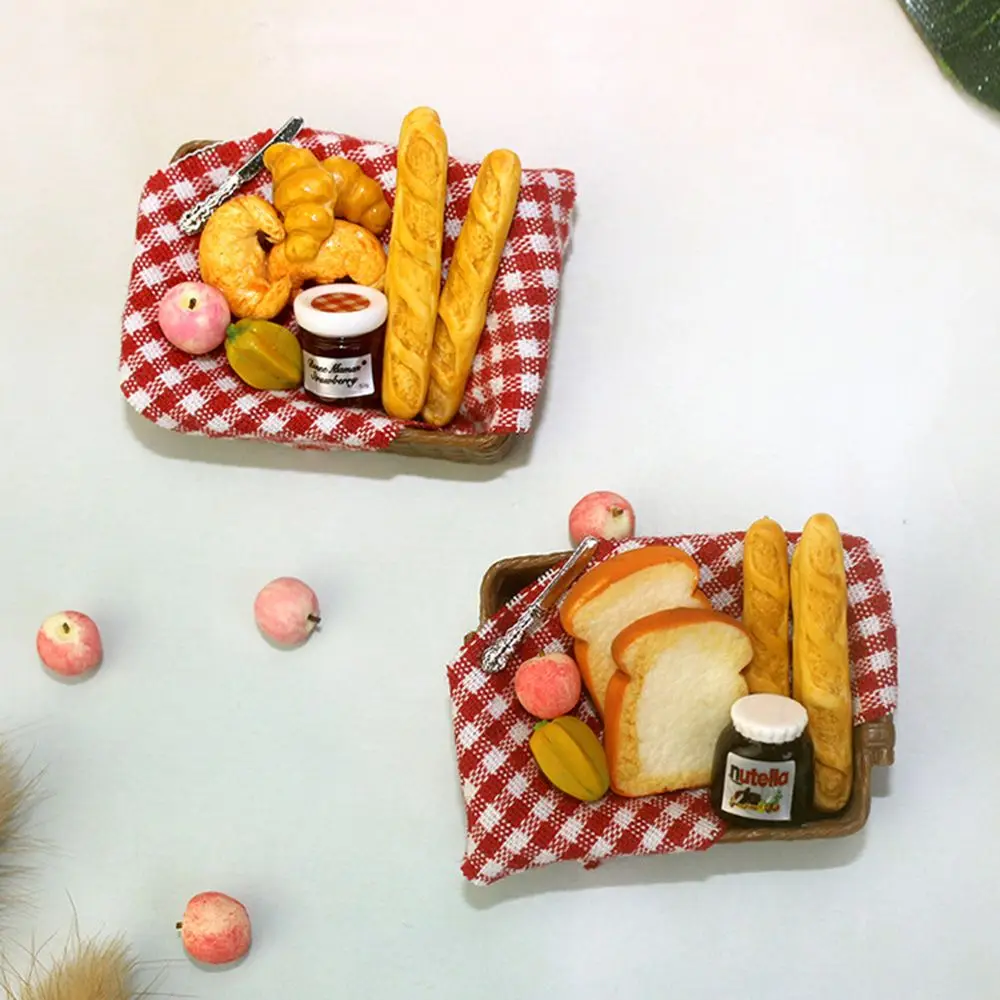 Miniatura Cesta De Pão Com Geléia De Leite E Batedor De Ovos, Simulação Food Toy, Mobiliário Ornamentos Kit, Dollhouse Acessórios, 1:6, Escala 1:12