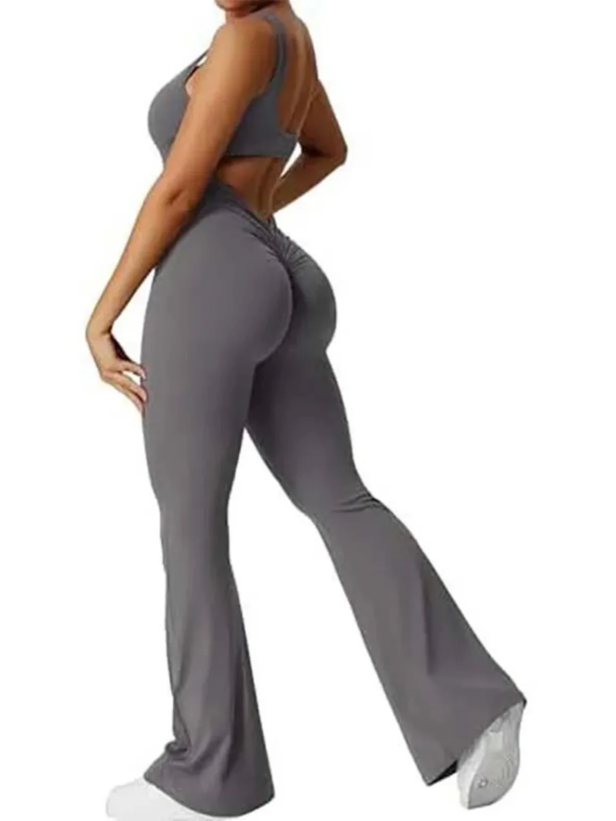 バールヒップリフティングジャンプスーツ レディース ストリート系 カジュアルパンツ l ウエストフレア レッグ 無地 ストレートチューブ