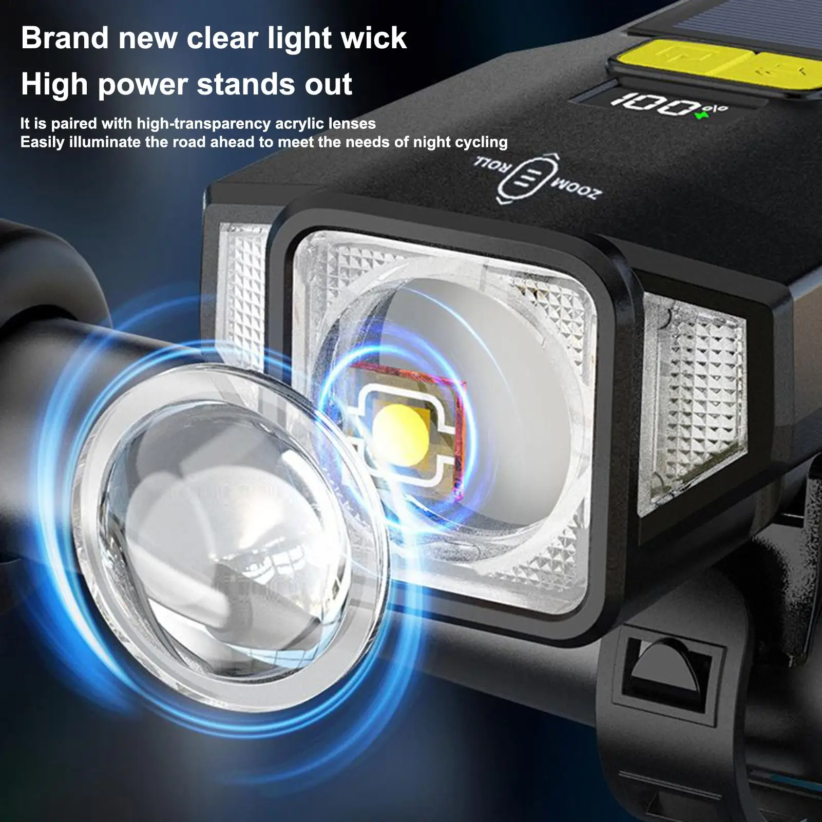 

Rechargeable Bike Light Bike Lights Solar Power Flashlight Digital Display Cycling Accessories For Outdoor Night Riding