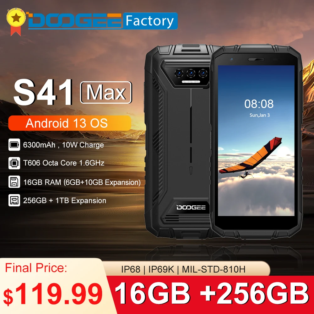 [World Premiere] DOOGEE S41 Max 16GB 256GB Rugged Machine 6300mAh 13MP AI Triple Camera Android 13 NFC 4G LTE