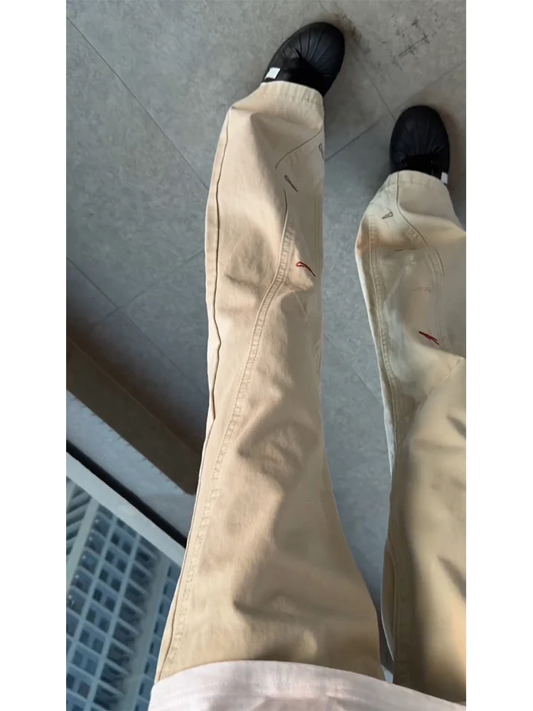 

Мужские джинсы с высокой талией и прямыми штанинами в американском стиле High Street Vibe, с эффектом удлинения ног, диагональным кроем и микро-клешем из денима