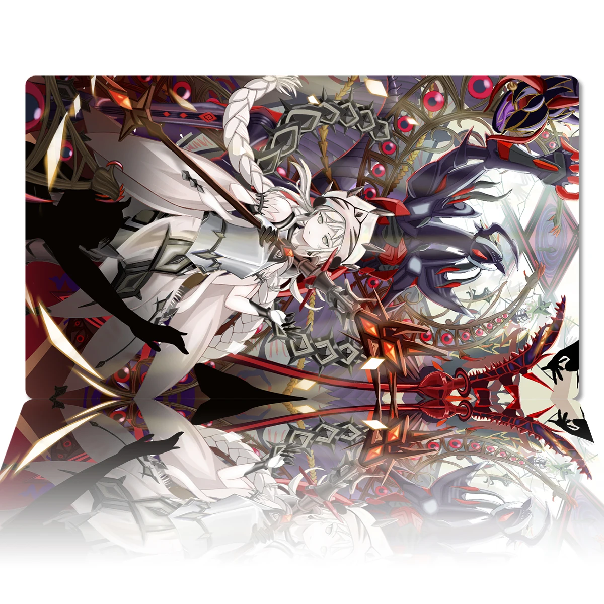 YuGiOh White Relic of Dogmatika Mat TCG OCG CCG Board Game Trading Card Game Mat Anime Mouse Pad Rubber Desk Mat Zones Free Bag