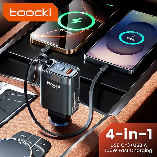 4-in-1 Retractable Car Charger for Convenient Daily Use