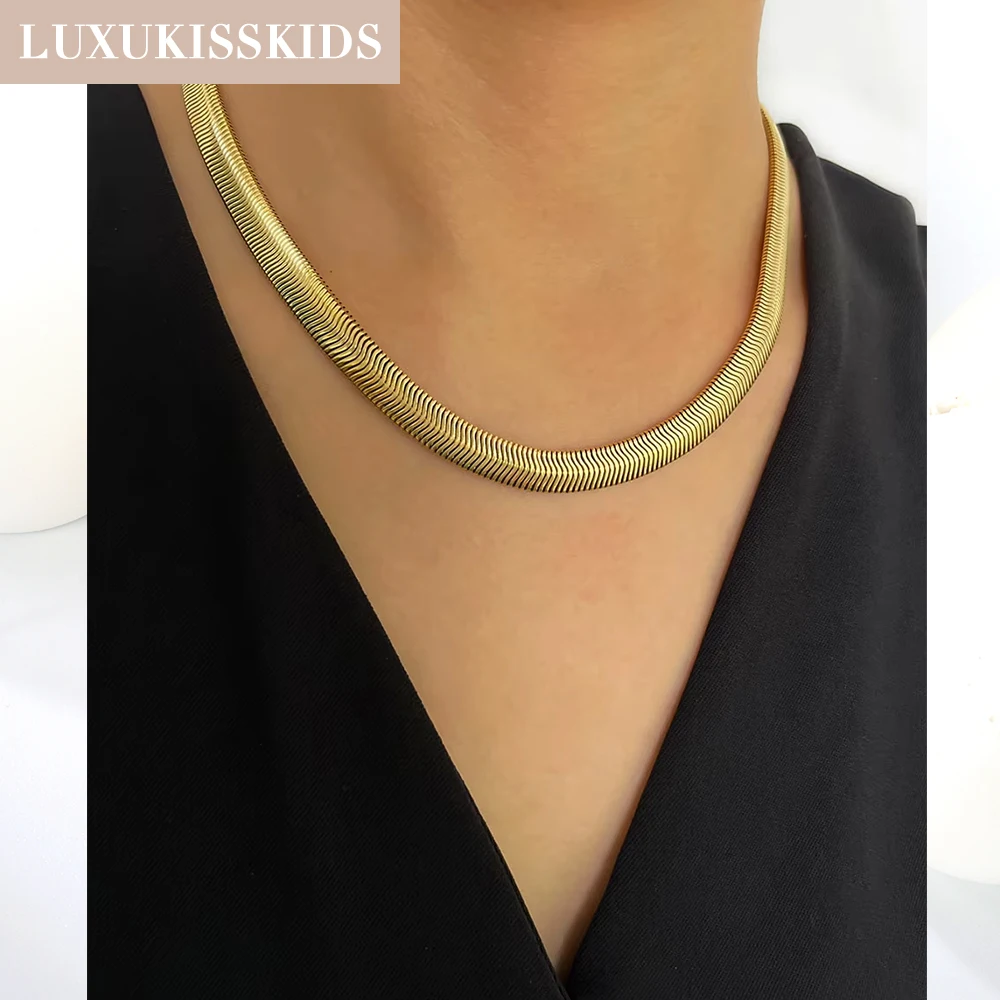 LUXUKISSKIDS Texture Flex Snake Chain Necklace Bracelet Sets Gold Plated Soft Bangle Stainless Fashion Woman/Men Jewelry Gifts