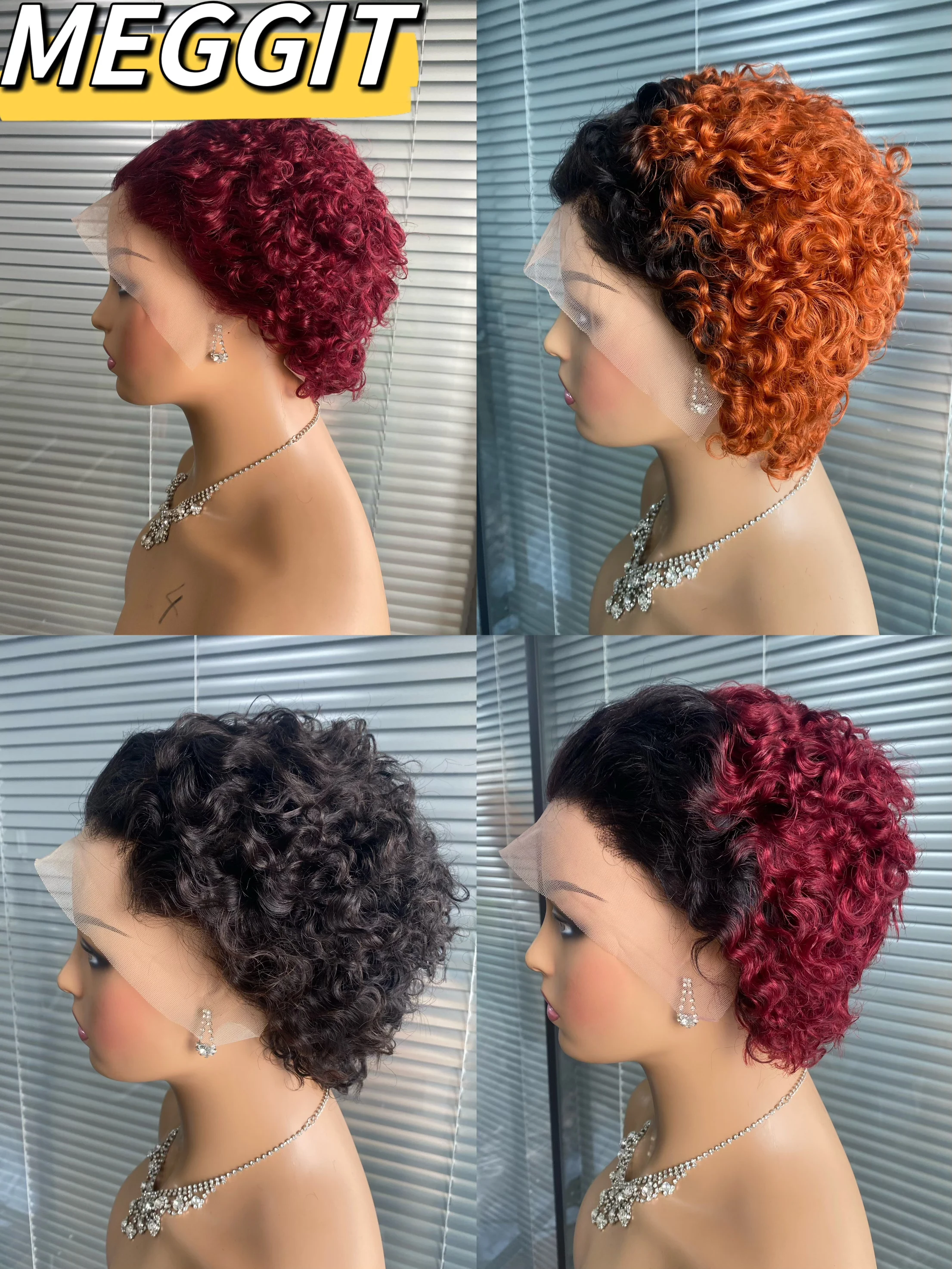

Meggit 1B/99J/T99J/T350 Pixie Cut Wig Human Hair 13X4 Lace Frontal Wigs Human Hair Short Bob Human Hair Wigs for Black Women