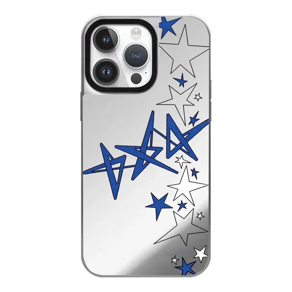 Creative Line Stars Mirror Surface Silver Border Magnetic Protective Case for IPhone 12 13 14 15 16 17 Pro Max