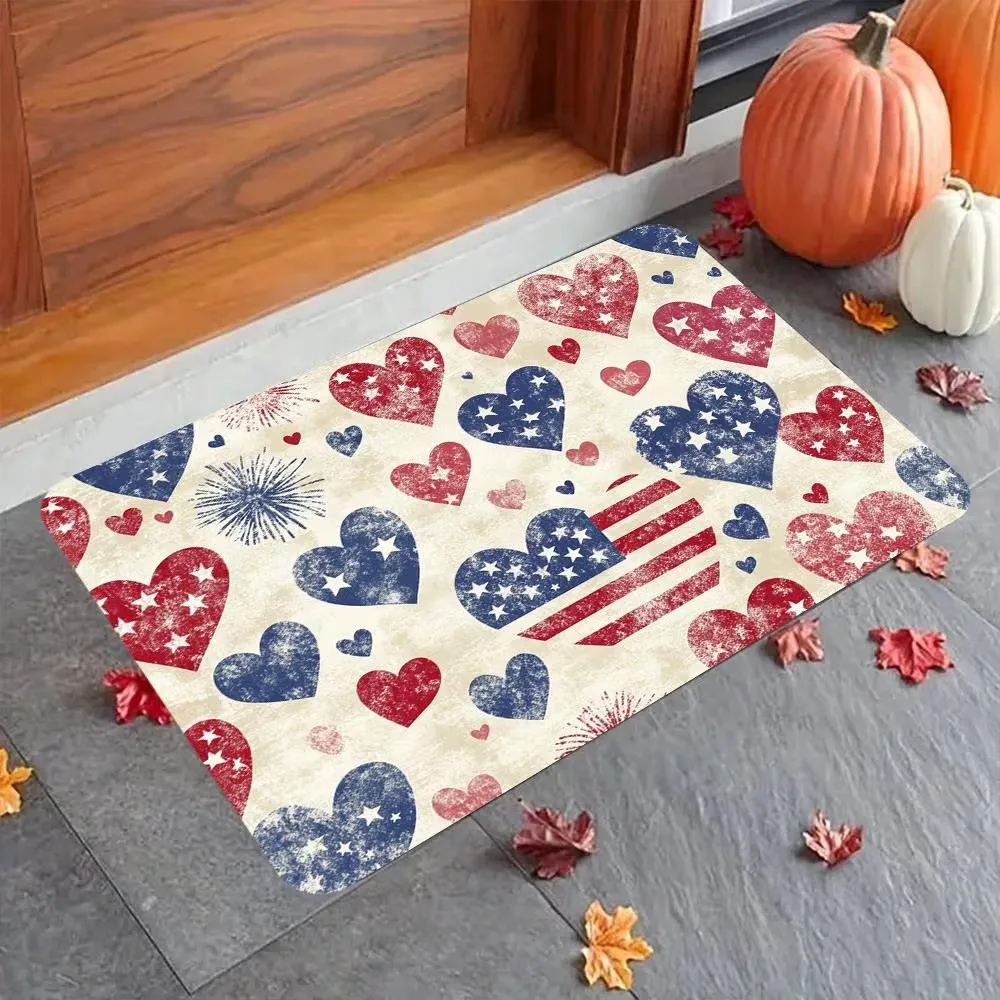VIKAMA American Retro Flag Floor Mat Independence Day Patriotic Theme Entrance Door Mat Anti-Slip Home Decoration