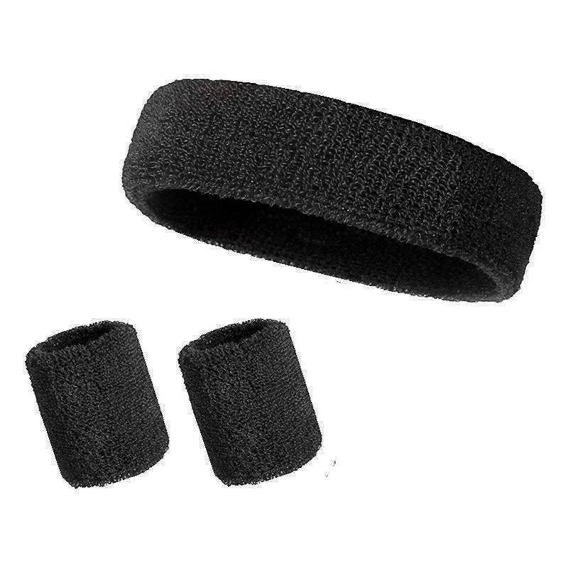 3PCs/set Unisex Sports Headband Sweatband Stretch Elastic Outdoor Sport Sweat Headband Wristband Gym Running Tennis Headwrap