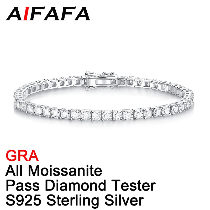 

AIFAFA 3mm All Real Brilliant Moissanite Tennis Bracelet 925 Solid Silver Bangle Jewelry With Certificate Pass Diamond Tester